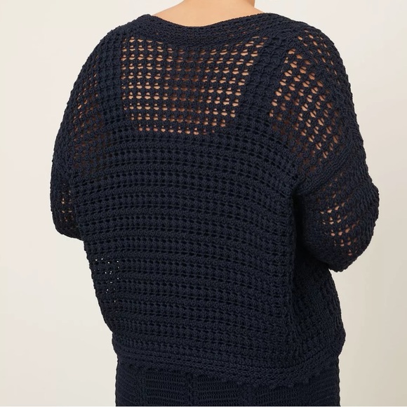 Vince Women's 100% Organic Cotton Crochet Cardigan Sweater Navy Blue XL - Picture 5 of 15